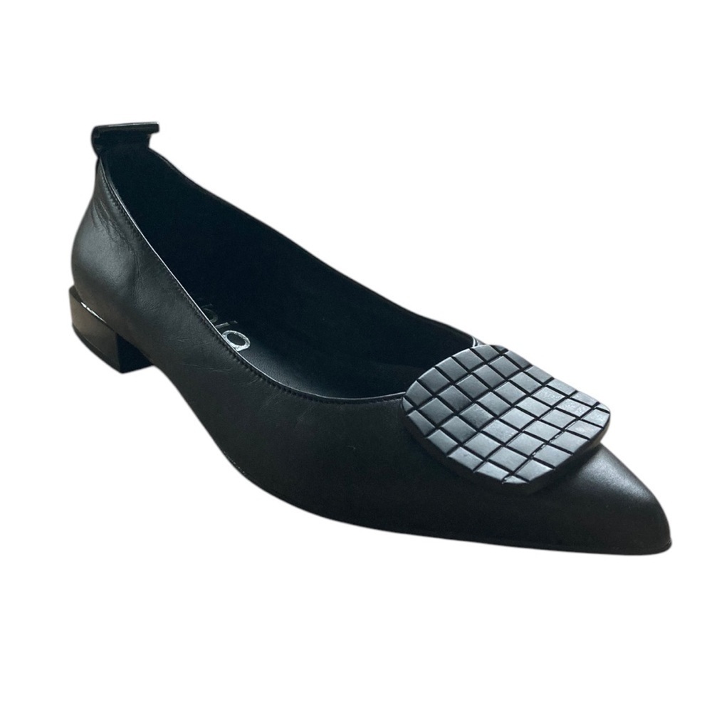 Dibia Women's Black Leather Flats Pointed Toe Architectural heel Made in Spain - Picture 12 of 12
